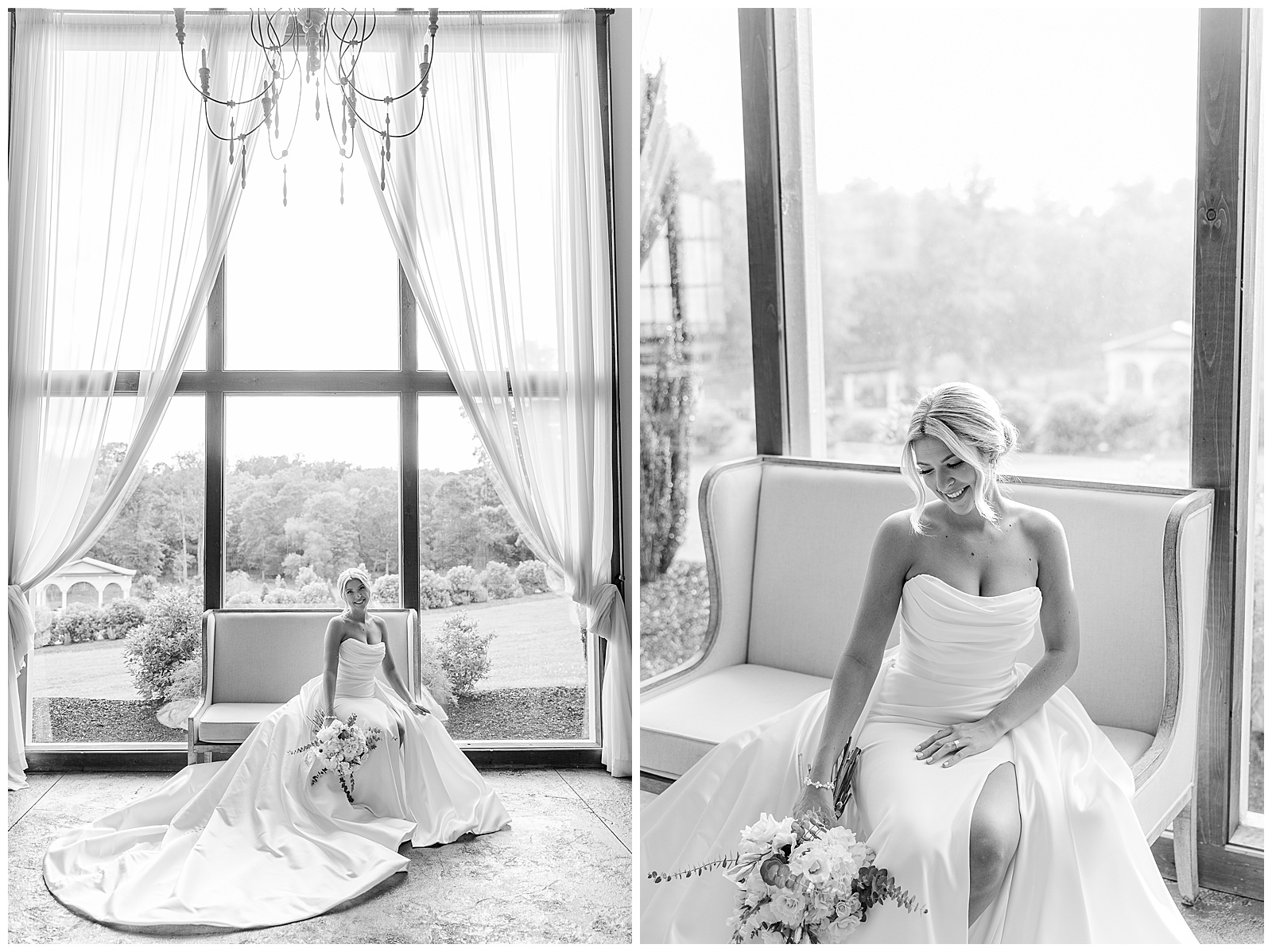 Elegant carriage house bridal portraits at Laceê Meadows wedding venue