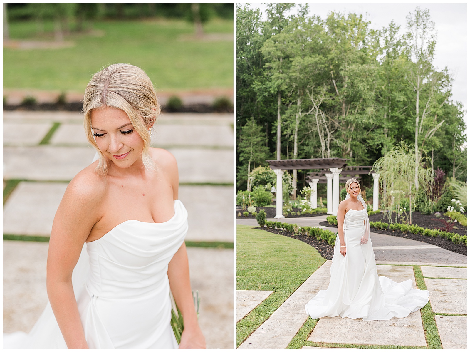 Bride in outdoor ceremony space during bridal portraits at Laceê Meadows Belton South Carolina